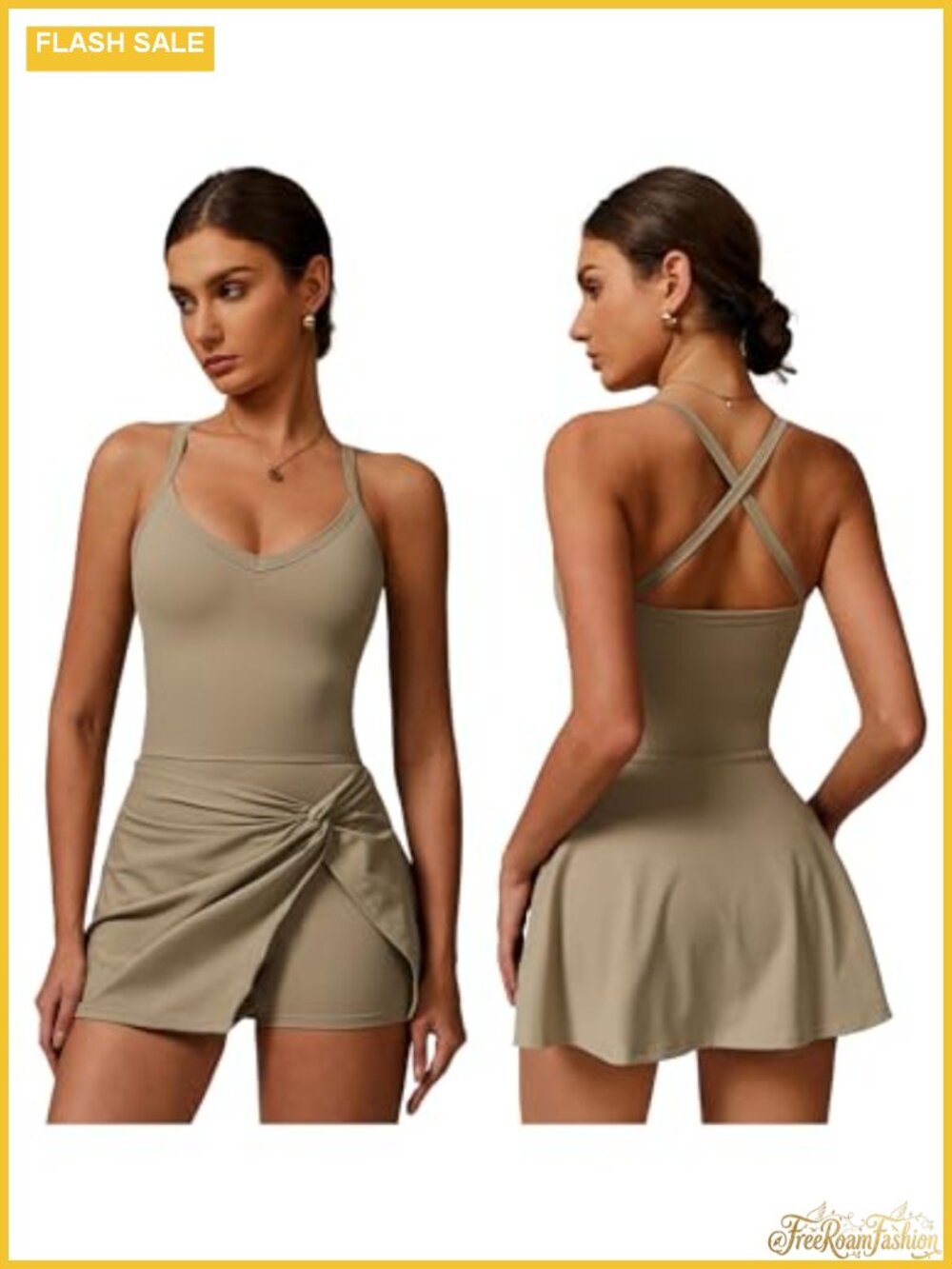 Tennis Dress with Built-in Shorts Twist Front Ruffle Cami Golf Active Dress